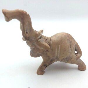 Hand Carved Soapstone African Elephant Figurine Sculpture Good Luck Trunk Up